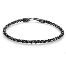 Handmade Oval Knitted Design Glass Unisex 1000 Sterling Silver Bracelet - 3