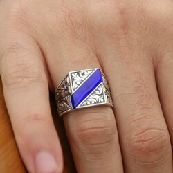Handmade Silver Ring With Blue Erzurum Enamel - 1