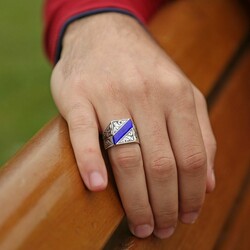 Handmade Silver Ring With Blue Erzurum Enamel - 2