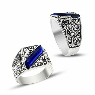 Handmade Silver Ring With Blue Erzurum Enamel - 3