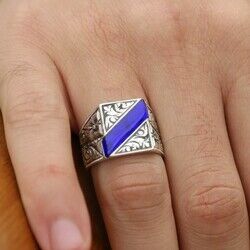 Handmade Silver Ring With Blue Erzurum Enamel - 6