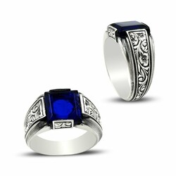 Handmade Silver Ring With Blue Erzurum Enamel - Thumbnail