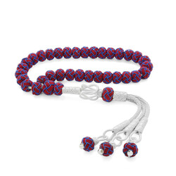 Handmade, Wrist Size, Cut Globe, Burgundy, Red-Blue, Silver 1000 Kazaz Tasbih - 1