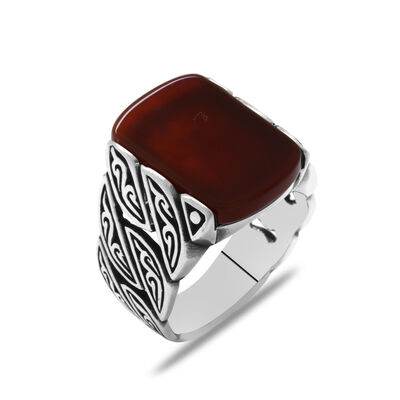 Ivy Design Red Agate 925 Sterling Silver Mens Ring