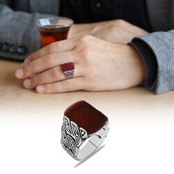 Ivy Design Red Agate 925 Sterling Silver Mens Ring