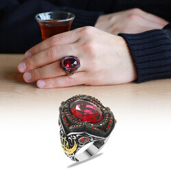 Justice Style 925 Sterling Silver Mens Ring With Red Zirconia - 4