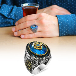 خاتم رجالي من الفضة عيار 925 بحجر الزركون الأزرق المائي بتصميم كالي - 1