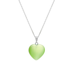 Kalp Tasarım 925 Ayar Gümüş Zincirli Çift Taraflı Fıstık Yeşil Kedigözü Kolye - 1