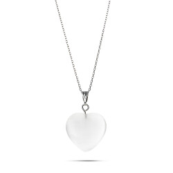 Kalp Tasarım 925 Ayar Gümüş Zincirli Çift Taraflı Soft Beyaz Kedigözü Kolye - 5