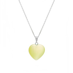 Kalp Tasarım 925 Ayar Gümüş Zincirli Çift Taraflı Soft Yeşil Kedigözü Kolye - 1