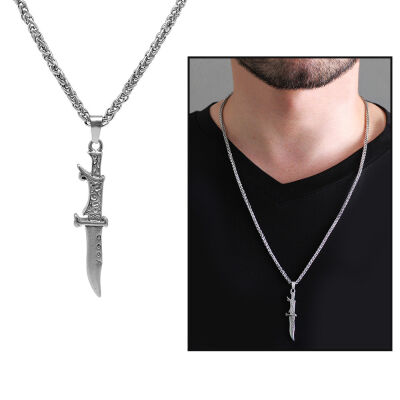 Kama Tasarım Silver Renk Çelik Erkek Kolye - 1