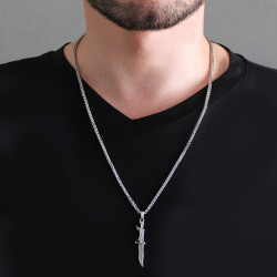 Kama Tasarım Silver Renk Çelik Erkek Kolye - 2