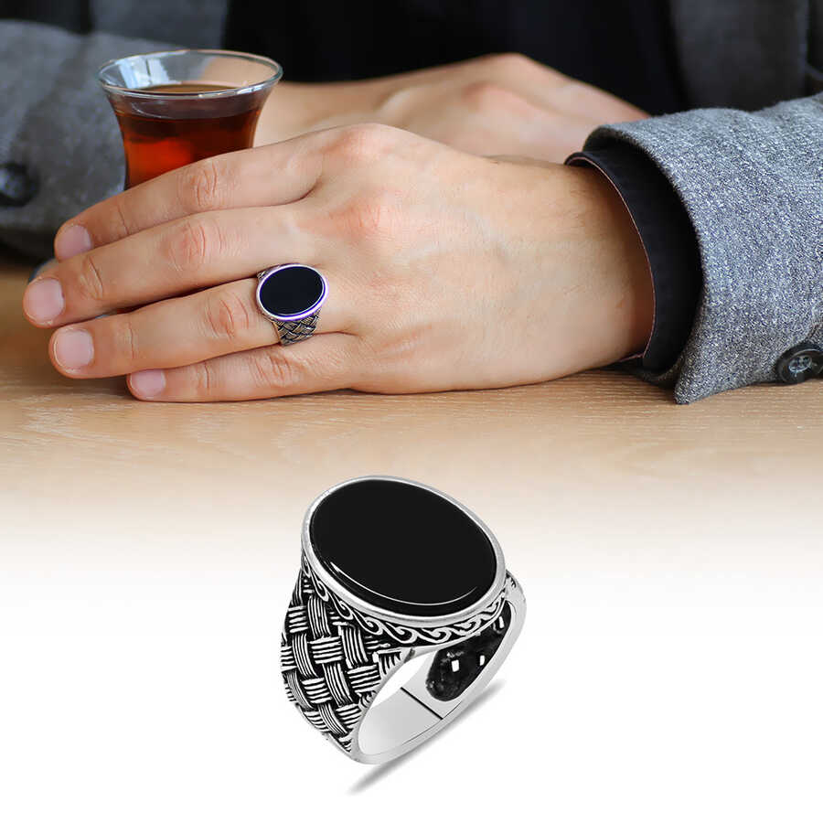 Kazaziye Design 925 Sterling Silver Black Onyx Mens Ring