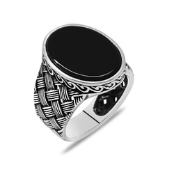 Kazaziye Design 925 Sterling Silver Black Onyx Mens Ring - Thumbnail