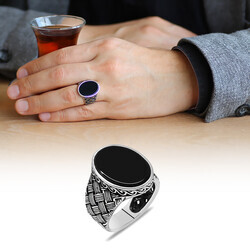 Kazaziye Design 925 Sterling Silver Black Onyx Mens Ring - Thumbnail