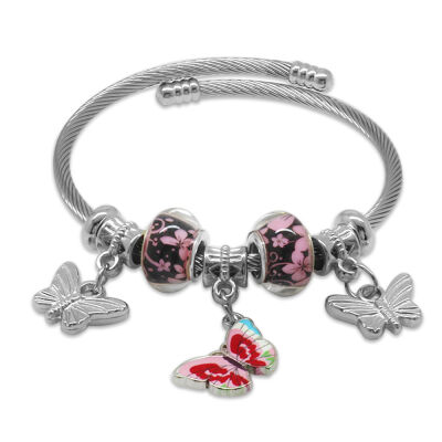 Kelebek Detaylı Pandora Tasarım Silver Renk Çelik Kadın Sallantılı Bileklik - 1