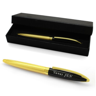 Kişiye Özel İsim Yazılı Sarı-Siyah Renk Roller Tükenmez Kalem - 1