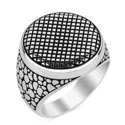 Knitted 925 Sterling Silver Mens Ring With Pattern - 1