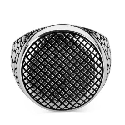 Knitted 925 Sterling Silver Mens Ring With Pattern - 2