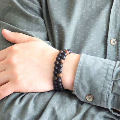 Knitted Double-Row Bracelet Made Of Natural Macrame Stone With Tiger's Eye Spheres Cut - 3