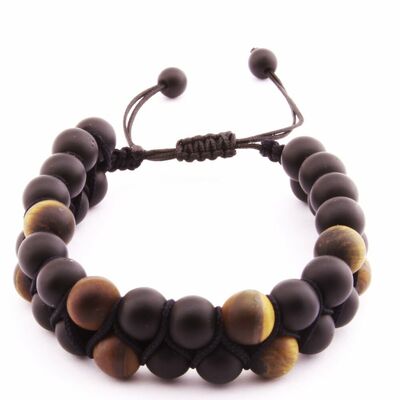 Knitted Double-Row Bracelet Made Of Natural Macrame Stone With Tiger's Eye Spheres Cut - 4