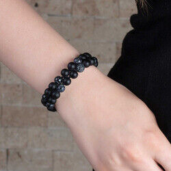 Knitting Macrame Two-Row Women's Agate And Onyx Bracelet With A Cut Of Natural Stone Spheres
