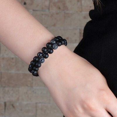 Knitting Macrame Two-Row Women's Agate And Onyx Bracelet With A Cut Of Natural Stone Spheres - 1