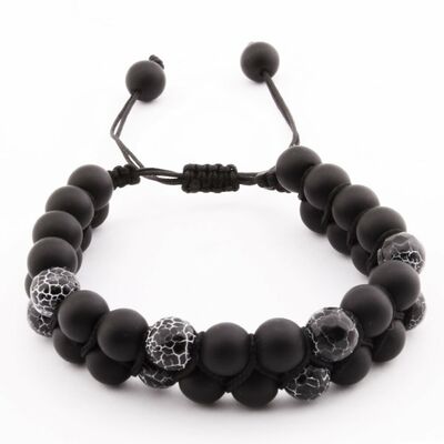 Knitting Macrame Two-Row Women's Agate And Onyx Bracelet With A Cut Of Natural Stone Spheres - 2