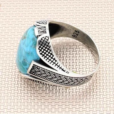 Knot Model Natural Turquoise Stone Sterling Silver Mens Ring - 2