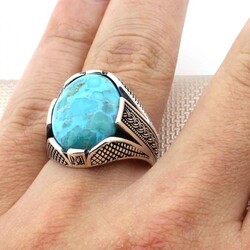 Knot Model Natural Turquoise Stone Sterling Silver Mens Ring - 3