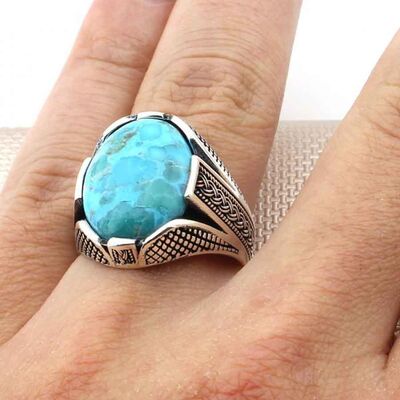 Knot Model Natural Turquoise Stone Sterling Silver Mens Ring