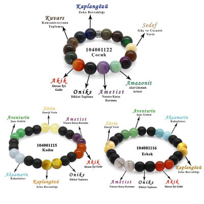 Küre Kesim Multicolor Doğaltaş Kombinli Erkek-Kadın-Çocuk Başarı Bilekliği(3'lü Set) - 1