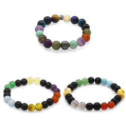 Küre Kesim Multicolor Doğaltaş Kombinli Erkek-Kadın-Genç Başarı Bilekliği(3'lü Set) - 2