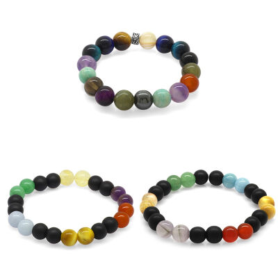 Küre Kesim Multicolor Doğaltaş Kombinli Erkek-Kadın-Genç Başarı Bilekliği(3'lü Set) - 2