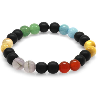 Küre Kesim Multicolor Doğaltaş Kombinli Kadın-Erkek Başarı Bilekliği (2'li Set) - 2
