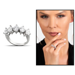 Ladies' 925 Sterling Silver 925 Sterling Silver Ring With Classic Design Diamonds - Thumbnail