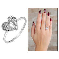 Ladies 925 Sterling Silver Ring With Zircon Stone Lock And My Heart Design - 1