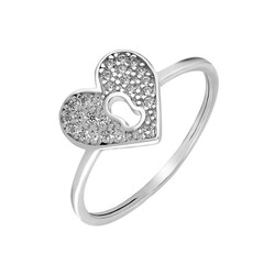 Ladies 925 Sterling Silver Ring With Zircon Stone Lock And My Heart Design - 2