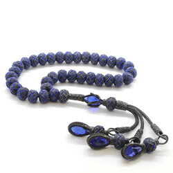 Large Blue-Gray Silver-Colored 1000-Carat Kazaz Tasbih Handmade With A Cut İn The Form Of A Globe - 2