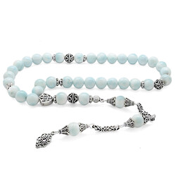 Larimar Natural Stone Tasbih With 925 Sterling Silver Tassel For Collection - 1