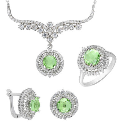 Light Green Zircon 925 Sterling Silver 3 Pcs Accessory Set - 1