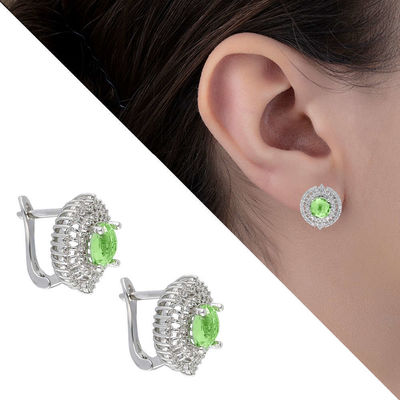 Light Green Zircon 925 Sterling Silver Women's Earring - 1