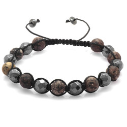 Macrame Braided Bracelet With Spheres Cut From Matte Faceted Hematite From Combined Natural Stones - 2