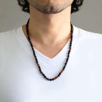 Macrame Braided Onyx-Agate-Hematite Men's Necklace Made Of Combined Natural Stones - 3