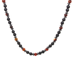 Macrame Braided Onyx-Agate-Hematite Men's Necklace Made Of Combined Natural Stones - Thumbnail