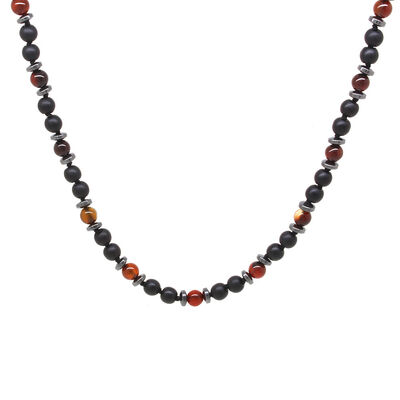 Macrame Braided Onyx-Agate-Hematite Men's Necklace Made Of Combined Natural Stones