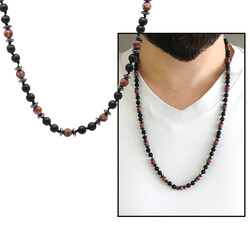 Macrame Braided Onyx And Red Jasper Mens Necklace Combination Natural Stones - 1
