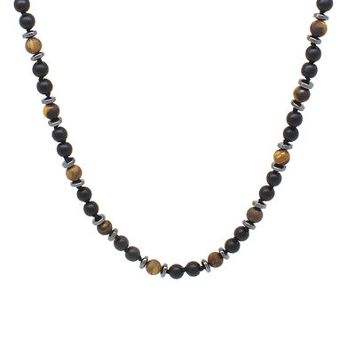 Macrame Braided Tiger Eye-Onyx-Hematite Combined Natural Stone Men's Choker - 2