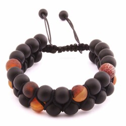 Macrame Knitting Double-Row Onyx-Agate Bracelet With Natural Stone - 4