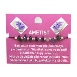 Makrome Örgülü Basic Model Ametist Doğaltaş Kadın Bileklik - 2